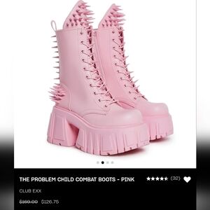 NWOB 🩷Dolls Kill Club Exx The Problem Child Pink Spiked Combat Boots🩷 Size 9